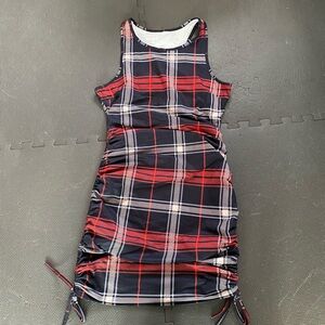 Plaid bodycon adjustable side dress, S